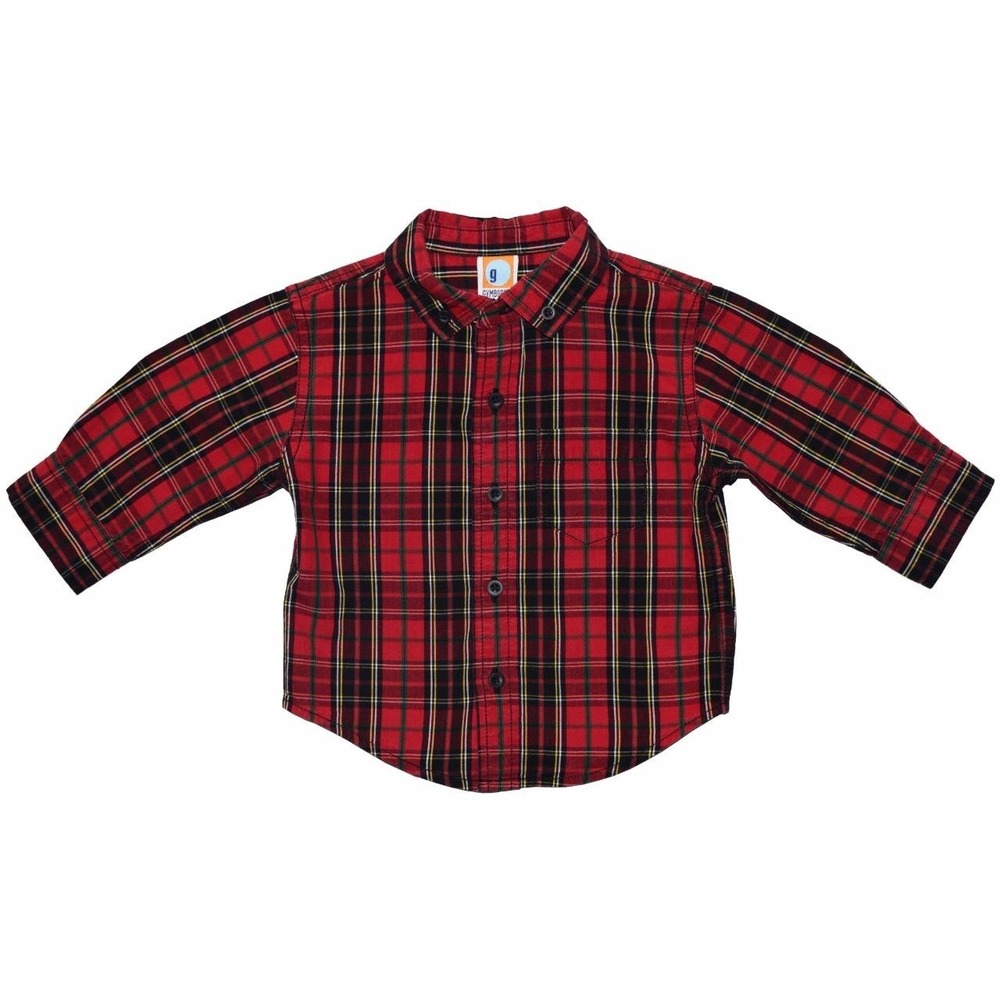 VTG Gymboree Baby Boys Size 6 12 Months Long Sleeve Plaid Red Holiday Shirt EUC